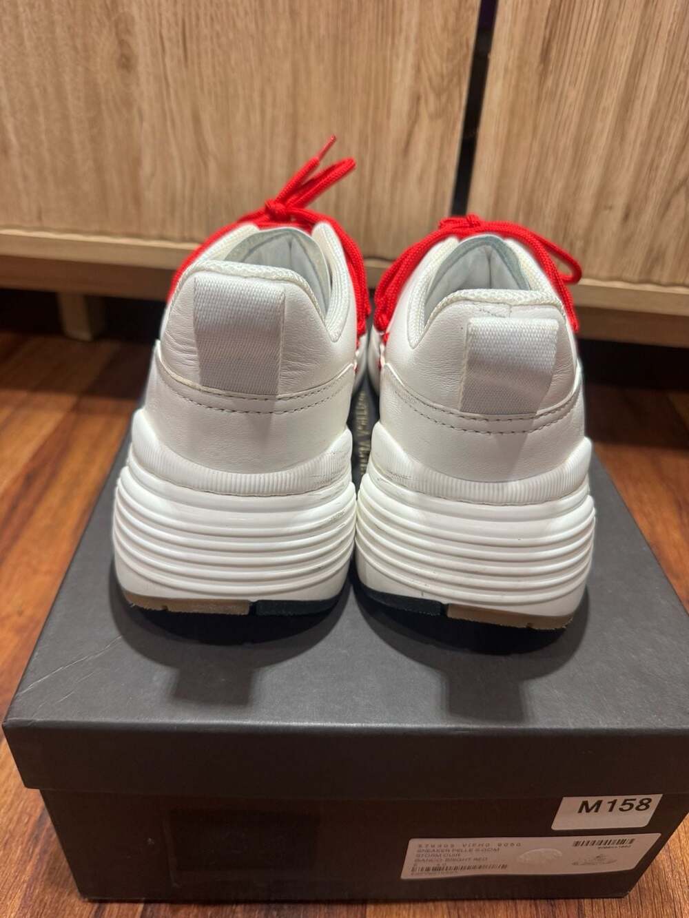 Bottega Veneta Storm Leather Sneaker in Bianco/Bright Red - Picture 3 of 9